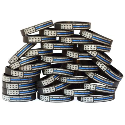 SayitBands Fifty (50) Worn Distressed Flag Blue Line Wristband Bracelets
