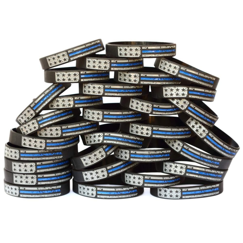SayitBands Fifty (50) Worn Distressed Flag Blue Line Wristband Bracelets