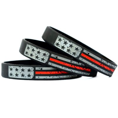 Three (3) Worn Distressed Flag Red Line Wristbands