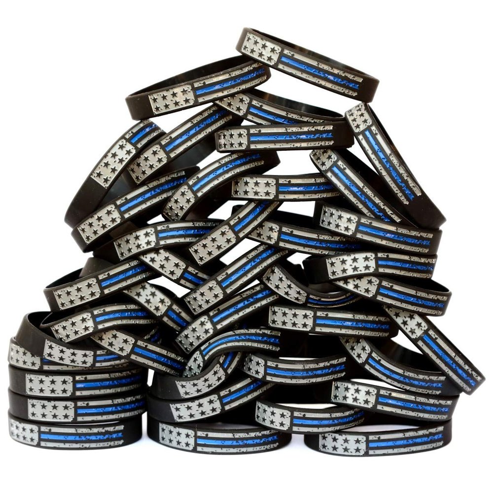 SayitBands One Hundred (100) Worn Distressed Flag Blue Line Wristband Bracelets