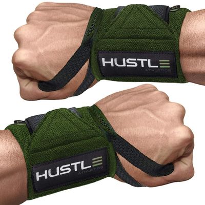 Hustle Athletics Wrist Wraps for Weightlifting - 18" & 12" Premium Wrist Support Weight Lifting Wraps to Lift Heavier & Train Harder - Heavy Duty Powerlifting & Bench Press Gym Straps for Men & Women