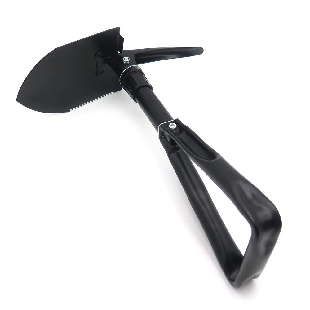 XKMT- Black Military Tri-Fold Folding Shovel Survival Camping Scouting Entrenching Spade [P/N: ET-Shovel002-M-BK]