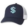 AMERICAN NEEDLE Seattle Kraken Officially Licensed NHL Back Range Adjustable Snapback Trucker Baseball Hat, White/Navy (21003A-SEK-WHNV) view 1