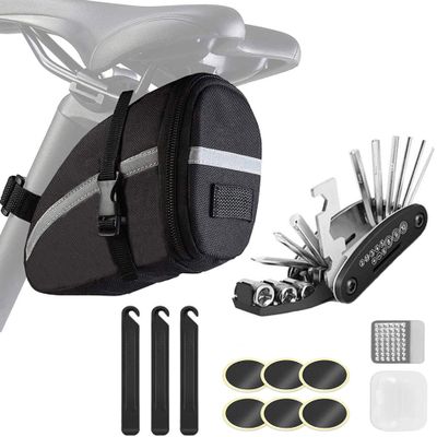 LoneRobe Bike Saddle Bag with Repair Tool Kits, Bicycle Saddle Bag with Repair Set, Bike Bag Under Seat, Bike Seat Bag, Bike Storage Bag with 16-in-1 Multifunction Tool Kits