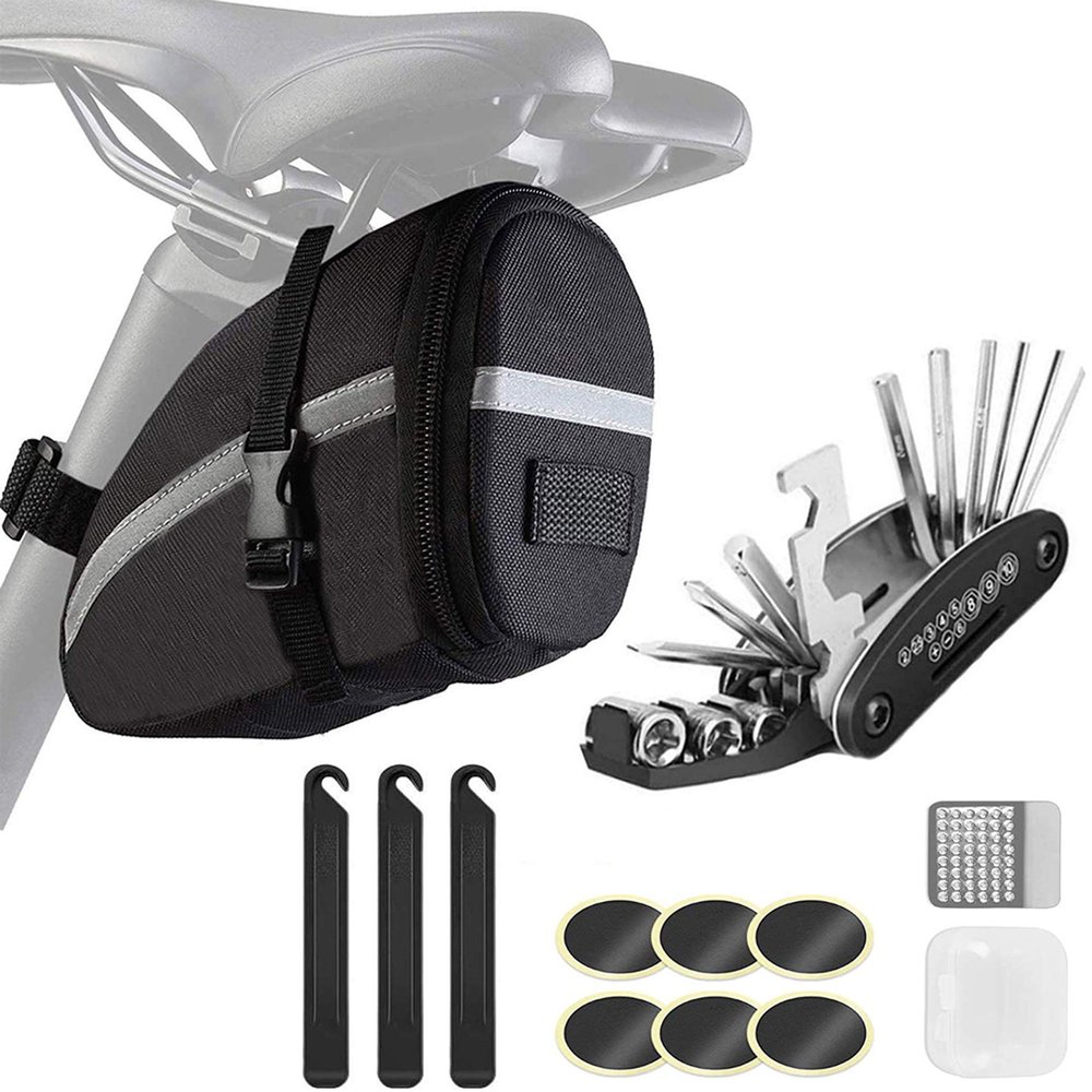 LoneRobe Bike Saddle Bag with Repair Tool Kits, Bicycle Saddle Bag with Repair Set, Bike Bag Under Seat, Bike Seat Bag, Bike Storage Bag with 16-in-1 Multifunction Tool Kits