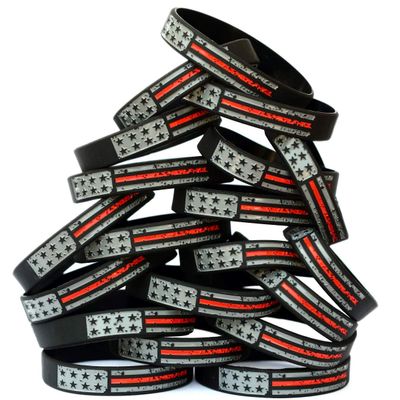 SayitBands Fifty (50) Worn Distressed Flag Red Line Wristband Bracelets