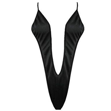 TSSOE Women's Slingshot One Piece Monokini Bikini Halter Strap Thong Teddy Lingerie Bodysuits Black Polyester One_Size