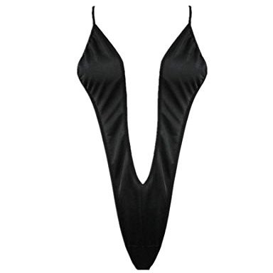 TSSOE Women's Slingshot One Piece Monokini Bikini Halter Strap Thong Teddy Lingerie Bodysuits Black Polyester One_Size