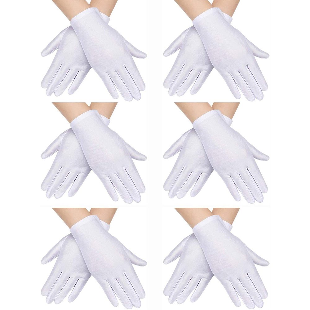 Yiphates 6 Pairs White Gloves Men Women Halloween White Gloves Cotton Cosplay Costume Dress Wrist for Halloween Cosplay Party Uniform Parade