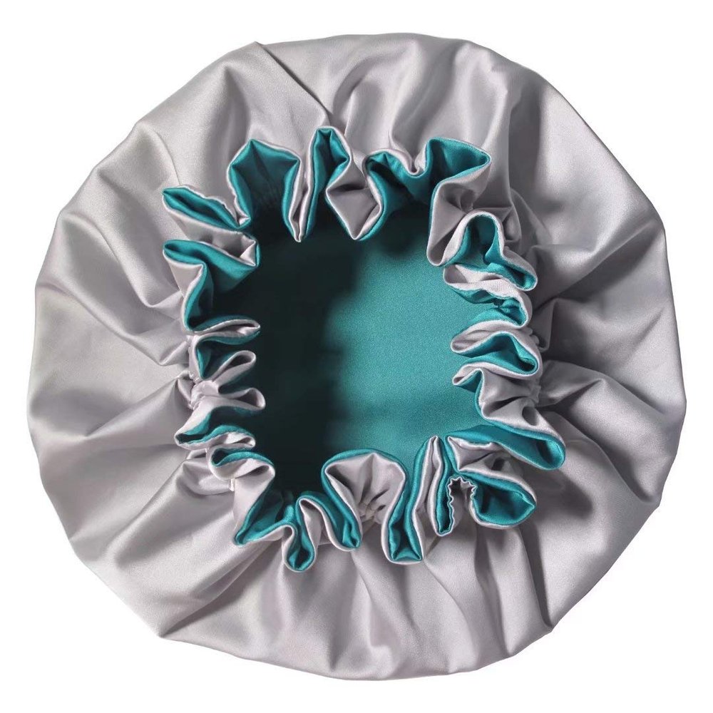 AKISS Reversible Satin Silk Sleep Hair Bonnet for Preemie Newborn Baby Girl Boy (Turquoise/Silver, 0~1M)