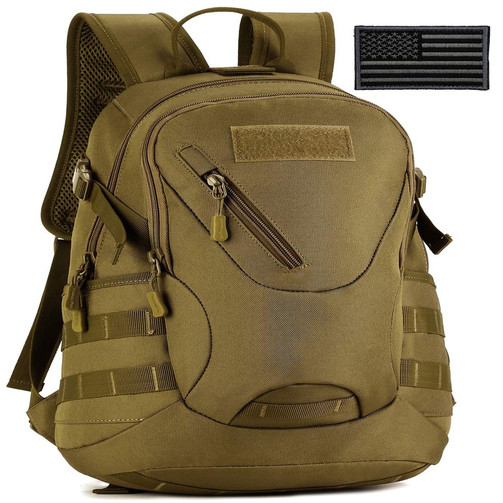 Protector Plus Tactical Motorcycle Backpack Small Military Cycling Daypack Army Assault Pack Bug Out Bag Hiking Camping Rucksack (Patch Included),Brown