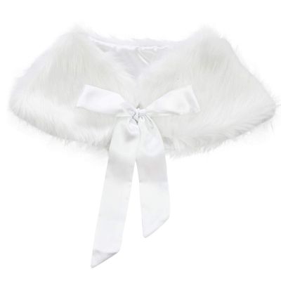 Hansber Kids Girls Faux Fur Bolero Shrug Tippet Stole Princess Cape Bow Should Cape for Formal Event White One_Size