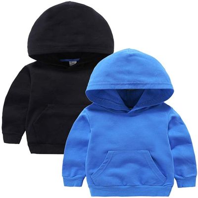 1-8 Years Kids Boys Girls Hoodies Cotton Basic Pullover Hooded Sweatshirt Kids Casual Classic Solid Sports Hoodie Tops Pocket (2 Pack(Black+Blue),3T)