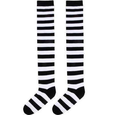 Black and White Striped Tights - Child Medium/Large - Comfy Fabric - Ideal for Halloween, Dress Up & Parties - 1 Pc