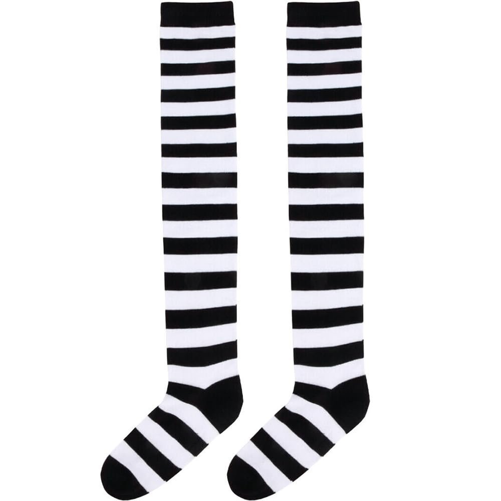 Black and White Striped Tights - Child Medium/Large - Comfy Fabric - Ideal for Halloween, Dress Up & Parties - 1 Pc