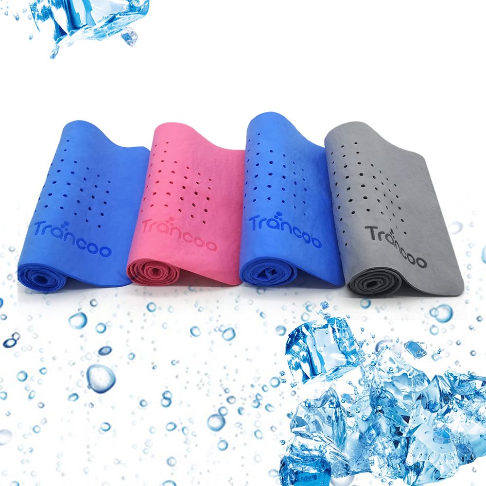 Trancoo 4 Packs PVA Cooling Towel(33"X7.85",Perforated Cooling Towel, PVA Cooling Scarf,Sweat Rags for Workout, Gym Towel, Neck Warp Sports Towel for Running, Hiking,Swimming Golf