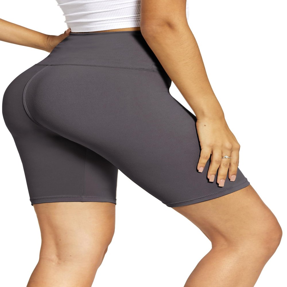 Conceited Biker Shorts Women - Soft - High Waist Tummy Control - Essential - Regular and Plus Size - Charcoal Grey - Small - Medium