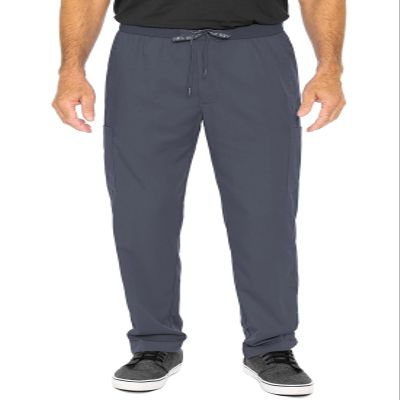 Med Couture Men's Straight Leg Scrub Pant with Zip Fly Front, 6 Pockets, and Elastic Waistband - MC7779T, S Tall, Pewter
