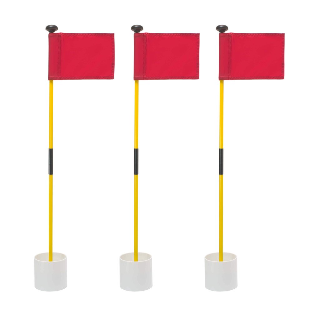 Murray Sporting Goods Golf Flagsticks, Flags and Cups, Set of 3 | Mini Golf Flagsticks with Holes for Putting or Chipping Greens | Putting Green Poles, Cups and Flags in Red, White and Blue (Red)