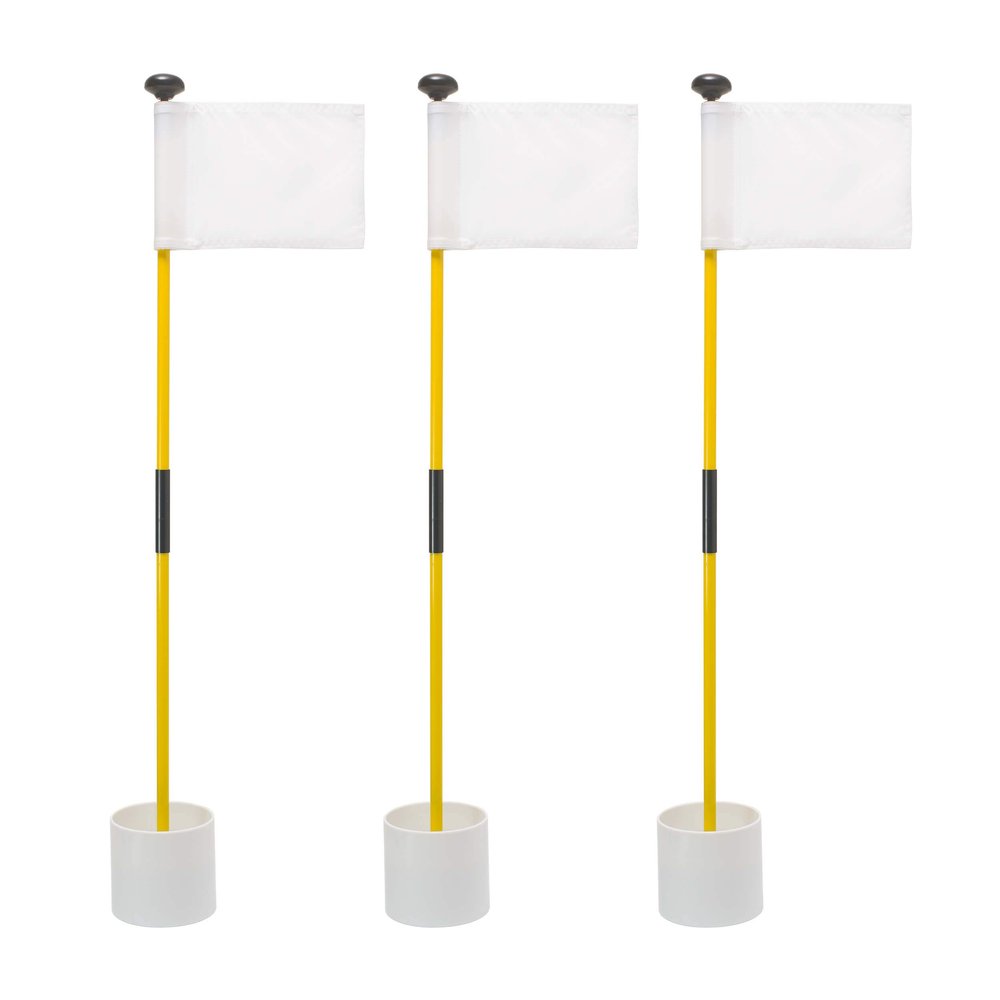Murray Sporting Goods Golf Flagsticks, Flags and Cups, Set of 3 | Mini Golf Flagsticks with Holes for Putting or Chipping Greens | Putting Green Poles, Cups and Flags in Red, White and Blue (White)
