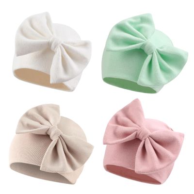 Bamery Newborn Baby Girl Hat Cotton Baby Bow Beanie Preemie Hats Spring Infant Hats for Girls 0-12 Months (4PACK-C, Preemie)