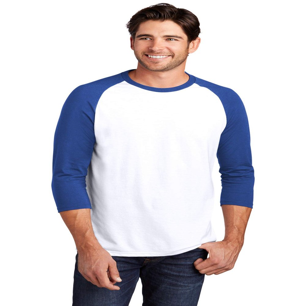 District Perfect Tri 3/4-Sleeve Raglan. DM136 2XL Deep Royal/ White