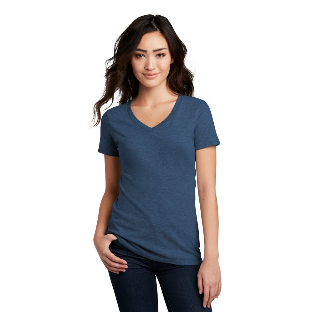 District Women's Perfect Blend V-Neck Tee. DM1190L 3XL Deep Royal Fleck