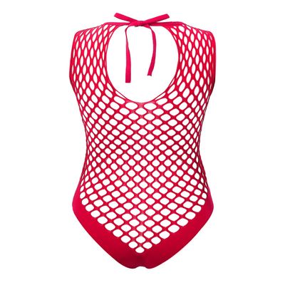 TSSOE Fishnet Lingerie Bodysuit for Women Hollow Out See Through One Piece Monokini Swimsuit Red Netted One Size
