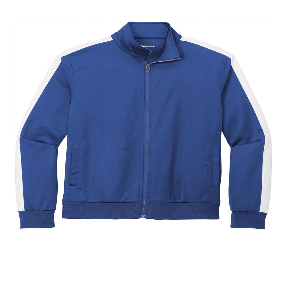 SPORT-TEK Unisex Tricot Sleeve Stripe Track Jacket, True Royal/White, Large