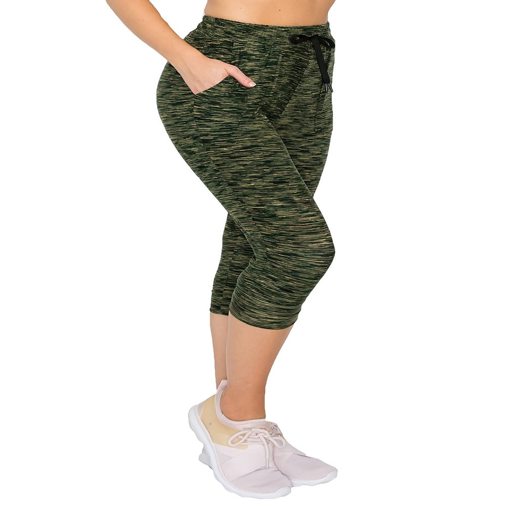ALWAYS Women's Space Dye Capri Jogger - Skinny Fit Lightweight Premium Soft Stretch Pork Chop Pocket Sweatpants Olive S