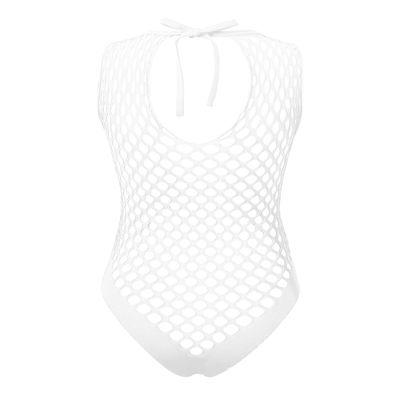 TSSOE Fishnet Lingerie Bodysuit for Women Hollow Out See Through One Piece Monokini Swimsuit White Netted One Size
