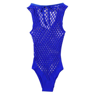 TSSOE Fishnet Lingerie Bodysuit for Women Hollow Out See Through One Piece Monokini Swimsuit Royal Blue Netted One Size