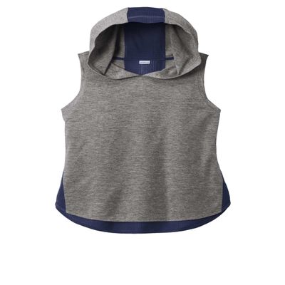 SPORT-TEK Women's PosiCharge Tri-Blend Wicking Draft Hoodie Tank LST410, True Navy/Dark Grey Heather, Small