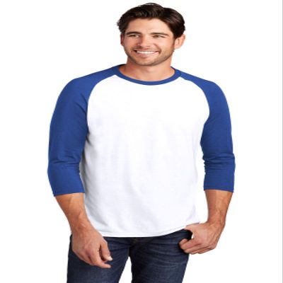 District Perfect Tri 3/4-Sleeve Raglan. DM136 4XL Deep Royal/ White