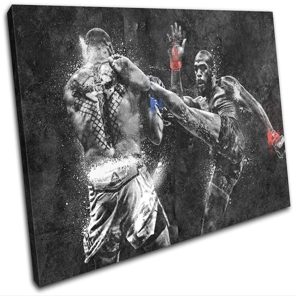 Bold Bloc Design - UFC MMA Jon Jones Dominick Reyes Sports 120x80cm Single Canvas Art Print Box Framed Picture Wall Hanging - Hand Made in The UK - Framed and Ready to Hang 13-9625(00B)-SG32-LO-E