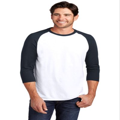 District Perfect Tri 3/4-Sleeve Raglan. DM136 3XL New Navy/ White