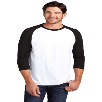 District Perfect Tri 3/4-Sleeve Raglan. DM136 XL Black/ White