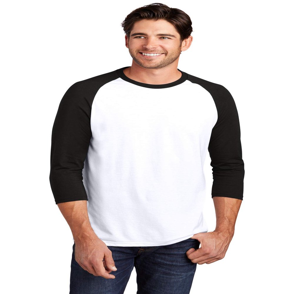 District Perfect Tri 3/4-Sleeve Raglan. DM136 XL Black/ White