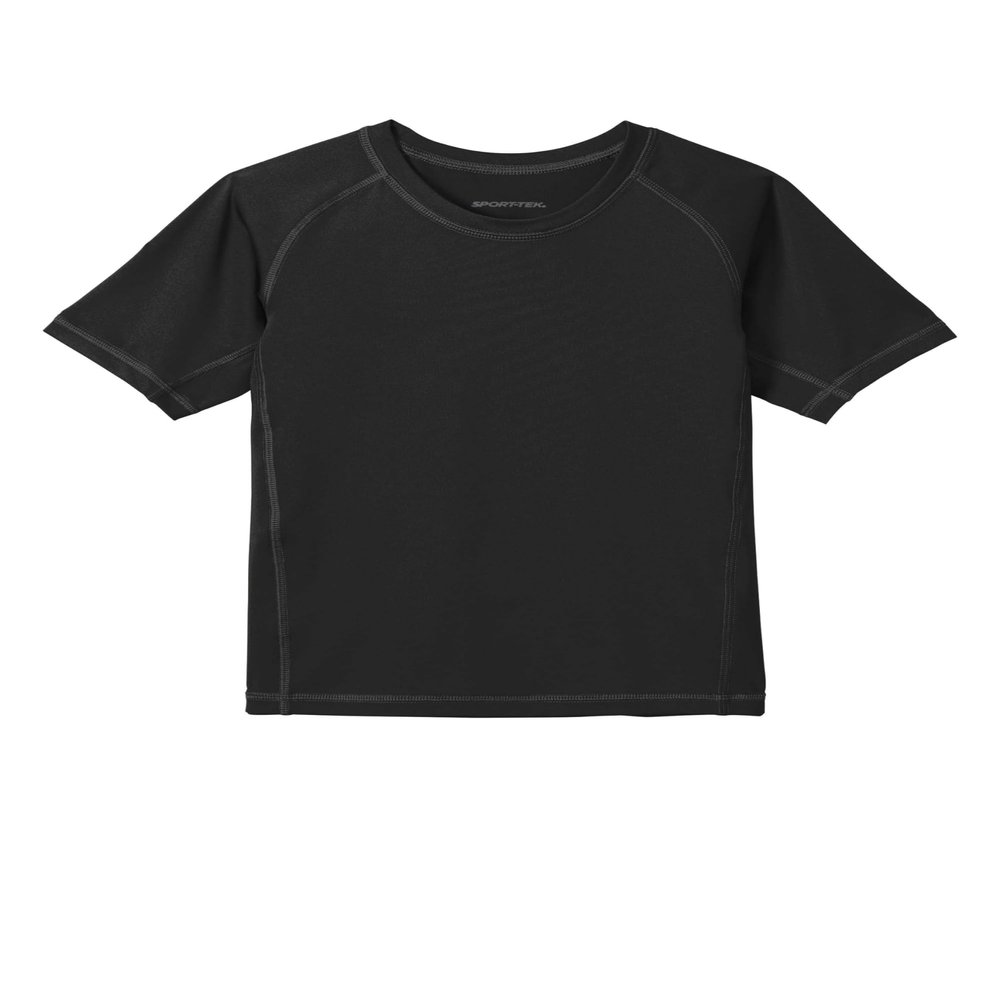 SPORT-TEK Youth Rashguard Tee | Short Sleeve Shirt for Boys & Girls, Athletic Fit Summer Clothing with UPF 50 Rating for Kids Black