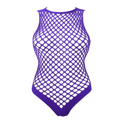 TSSOE Fishnet Lingerie Bodysuit for Women Hollow Out See Through One Piece Monokini Swimsuit Violet Netted One Size