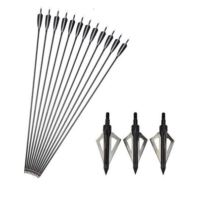 MILAEM 12 Pcs 34 Inch Archery High Percentage Carbon Arrows Spine 500 Practice Hunting Carbon Fiber Arrows with Turkey Feather and Removeable Tips (12pcs Arrow + broadheads)