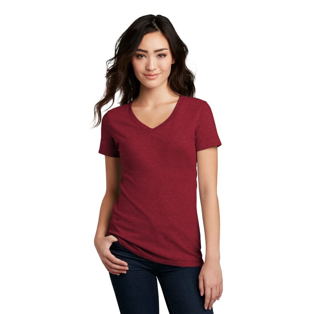 District Women's Perfect Blend V-Neck Tee. DM1190L XXL Red Fleck