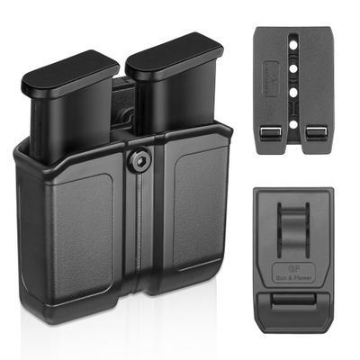 Double Stack Mag Pouch for 9mm/.40 Mags Universal Magazine Holster with Molle & Belt Clip OWB Adjustable Magazine Carrier for Glock 17/19, P365, Hellcat Pro Magazine Holder