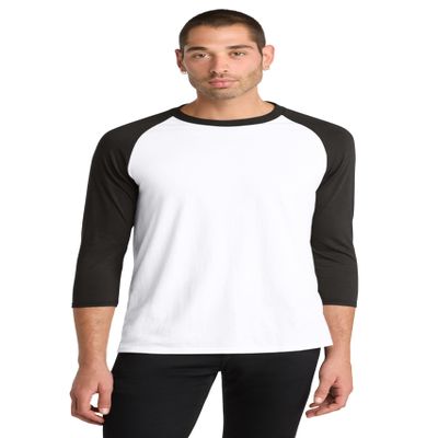 District Perfect Tri 3/4-Sleeve Raglan DM136, Black/White, 4X-Large