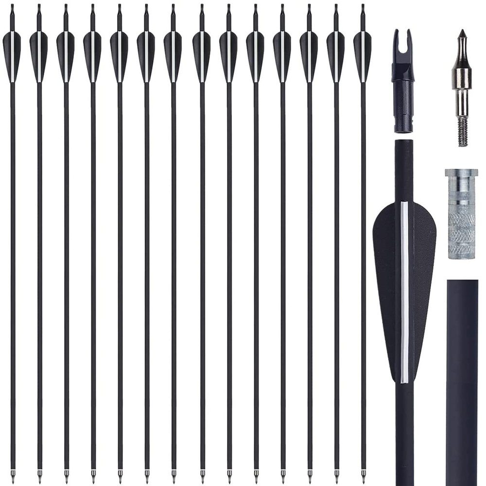 Obert 30pcs 30 Inch Archery Carbon Arrows Spine 500 Hunting Targeting Arrows with Screw-in Arrow Tips for Compound Bow Recurve Bow