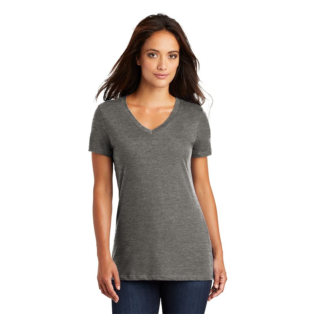 District - Women's Perfect Weight V-Neck Tee. DM1170L 3XL Heathered Charcoal