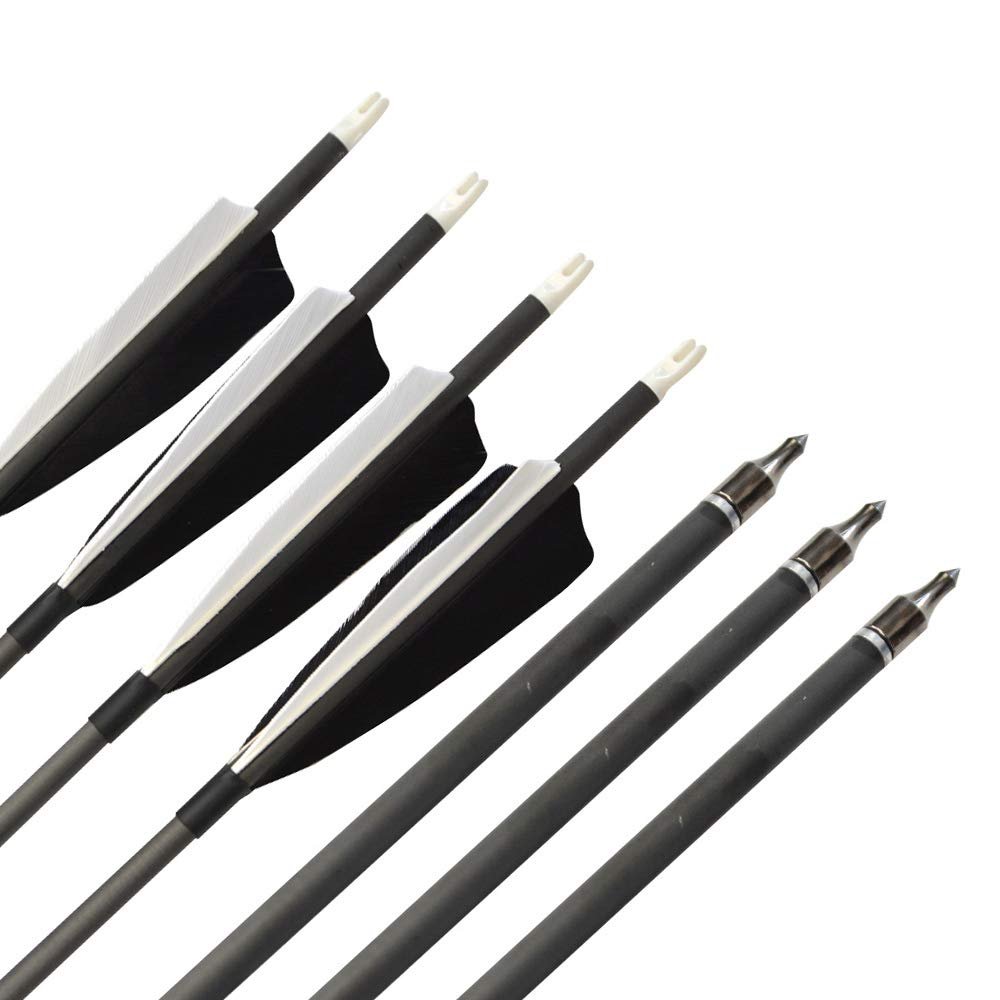 MILAEM 12 Pcs 34 Inch Archery High Percentage Carbon Arrows Spine 500 Practice Hunting Carbon Fiber Arrows with Turkey Feather and Removeable Tips (12pcs Arrow)