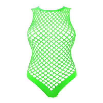 TSSOE Fishnet Lingerie Bodysuit for Women Hollow Out See Through One Piece Monokini Swimsuit Bright Green Netted One Size