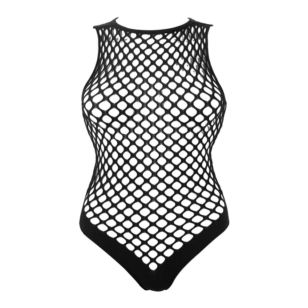TSSOE Fishnet Lingerie Bodysuit for Women Hollow Out See Through One Piece Monokini Swimsuit Black Netted One Size