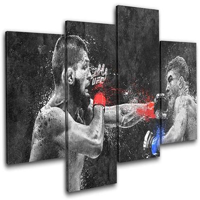 Bold Bloc Design - UFC Grunge Khabib Nurmagomedov Sports 240x135cm MULTI Canvas Art Print Box Framed Picture Wall Hanging - Hand Made In The UK - Framed And Ready To Hang 13-9632(00B)-MP04-LO-E